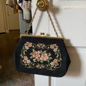 Needlepoint and Gold Chain Vintage Purse